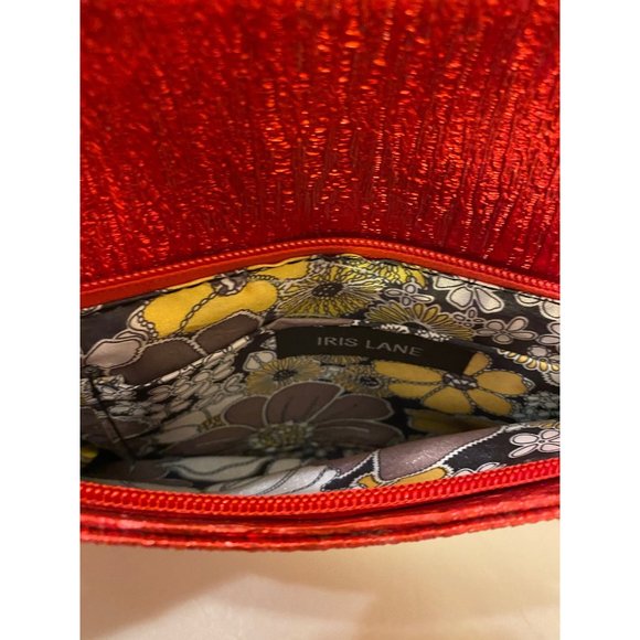 Iris Lane Red Clutch fabric rhinestones purse medium M - Picture 7 of 7